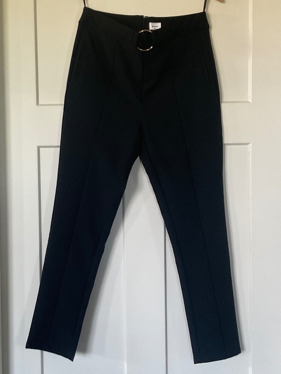Sheike Pants - SHEIKE Black Trousers Dress Pants w/ Front Seams Gold Belt Accent